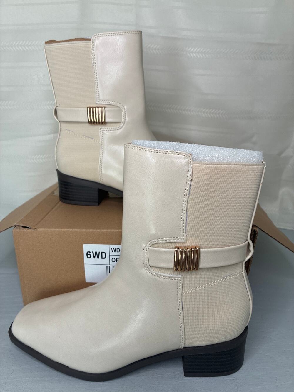 Journee Collection Aubrie-WD Square Toe Booties Off White Vegan Leather 6WD